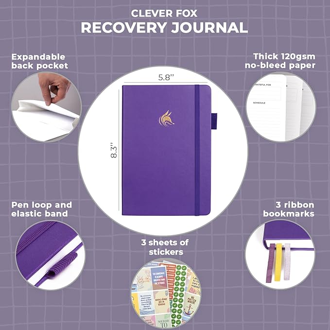 Clever Fox Addiction Recovery Journal – Addiction Treatment Planner & Workbook – Daily Sobriety Journal for Recovery Progress, A5 (Purple)