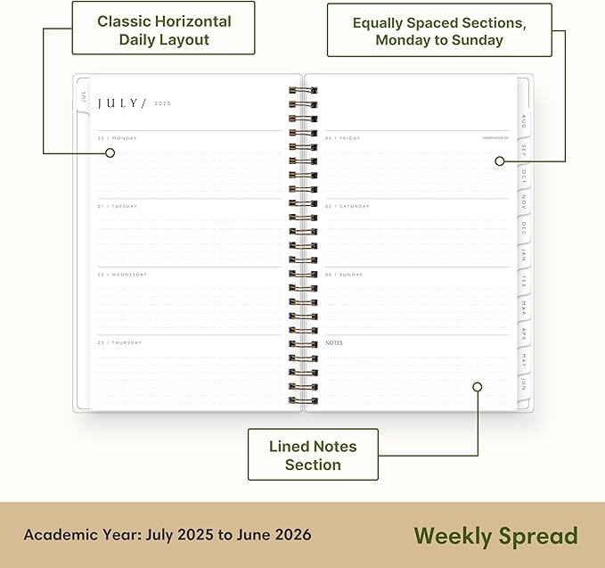 Blue Sky Sustainability 2025-2026 Weekly and Monthly Academic Year Planner Calendar, July 2025 - June 2026, 5" x 8", Flexible Cover From Recycled Plastic, Wirebound, Laminated Tabs, Storage Pocket, Gail