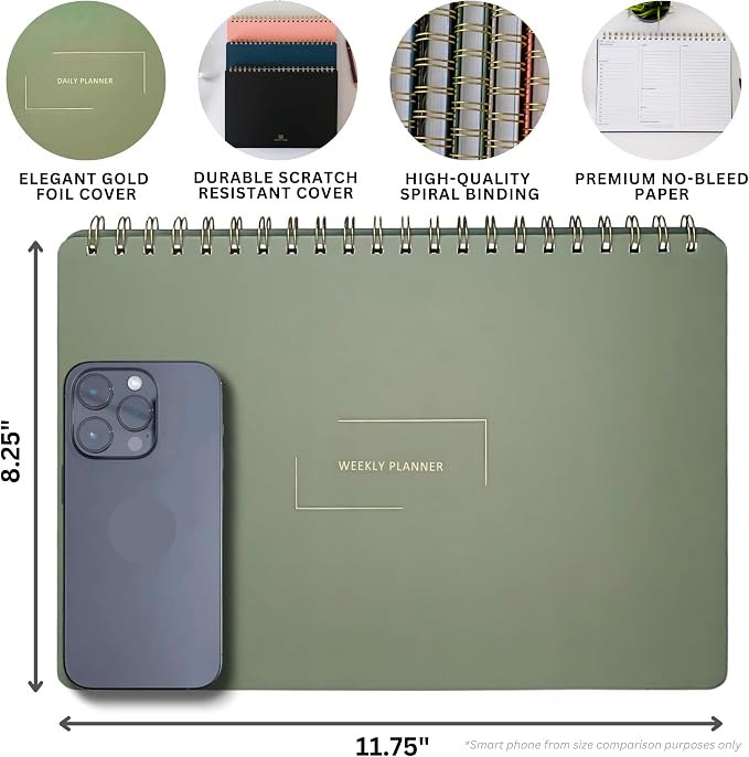Undated Weekly Planner | 8.25” x 11.75” Work To-Do Notebook | ADHD Academic Organizer | Multi-Layout | Men and Women Planner | College Supplies | Navy | Landscape Layout