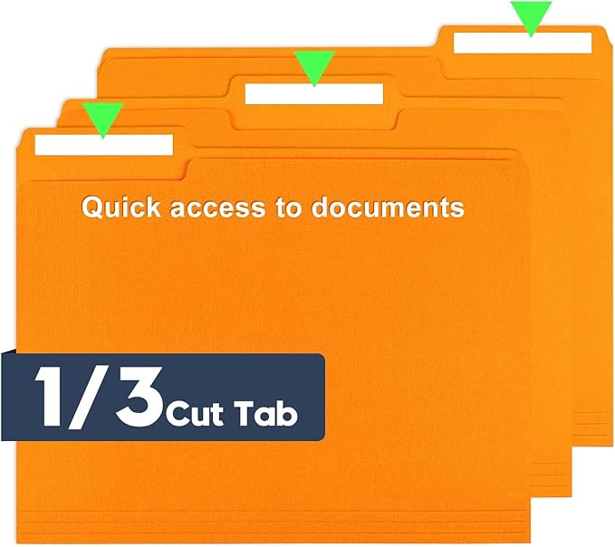 File Folders,Colored File Folders Letter Size,8.5" x 11",150 Pack 1/3 Cut Tab Bulk Folders,Durable Paper Folders with Blank Labels for Office Business School Home Use,Pumpkin Orange