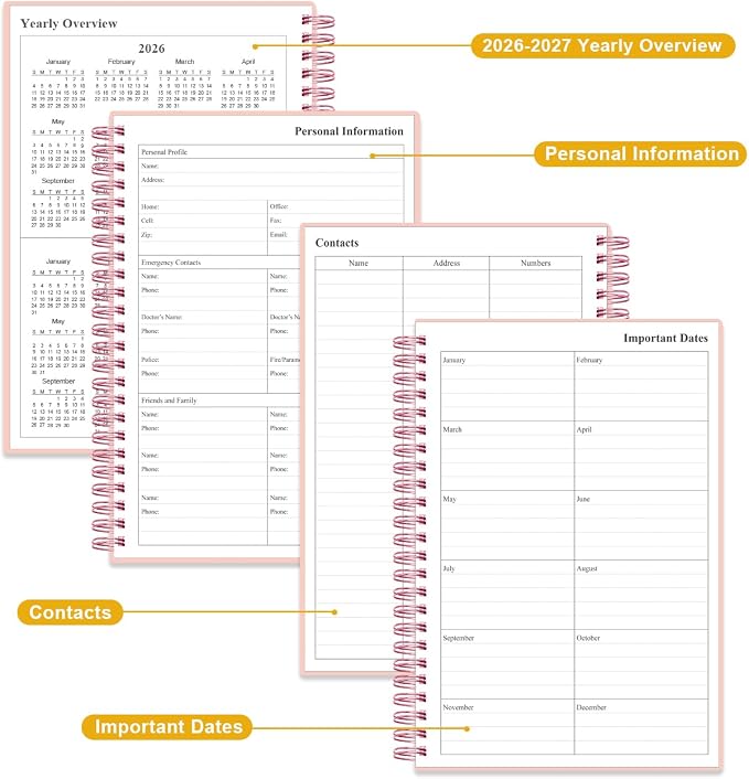 Monthly Planner 2026-2027 – Monthly Calendar from May 2026 to December 2027, 20 Month Planner with Spiral Binding, Inner Pocket, Elastic Closure, 5.8" x 8.5", Pink