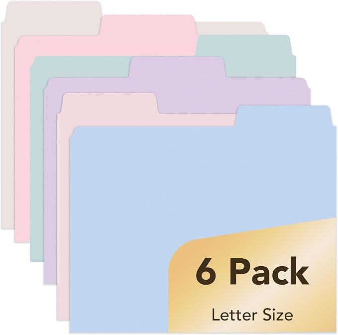 Mr. Pen- Pastel File Folders, 1/3 Cut Tab, 6 Pack, Letter Size, Colored Letter Office Supplies File Folders