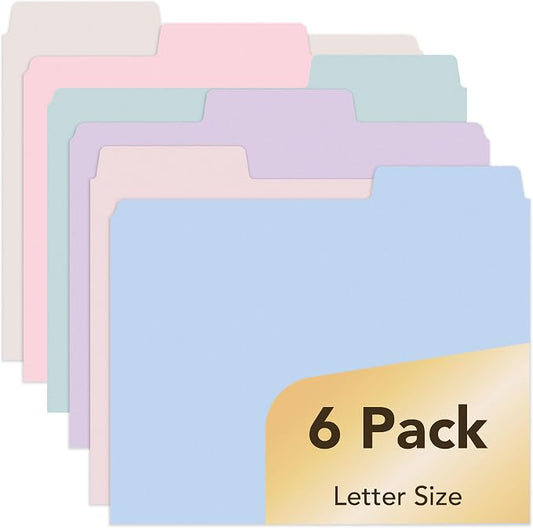 Mr. Pen- Pastel File Folders, 1/3 Cut Tab, 6 Pack, Letter Size, Colored Letter Office Supplies File Folders