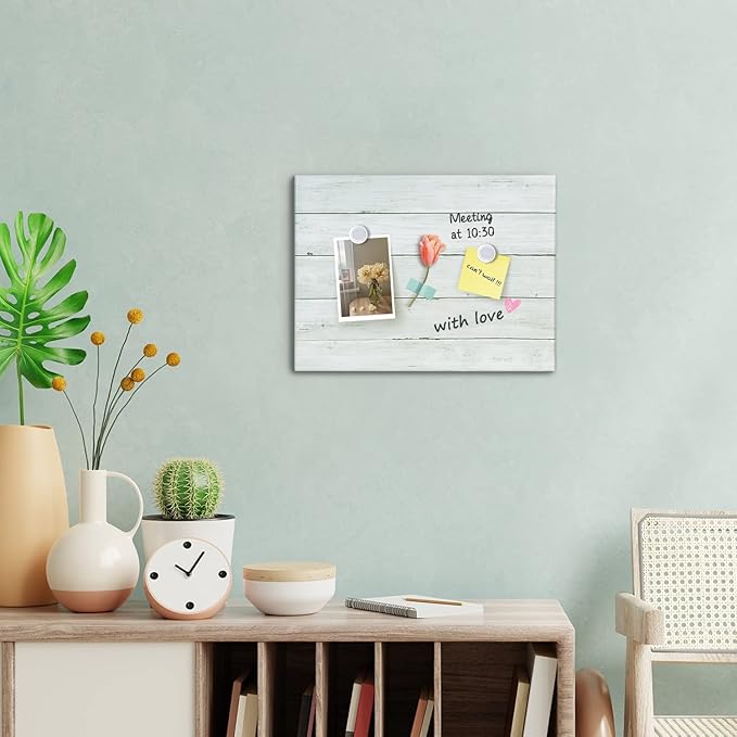 Wooden Planks Print Magnetic Surface Dry Erase Board, 12 x 16 inches Decorative White Board for Wall with Design, Frameless Dry Erase Board for Wall（Plank,4030,1pc）