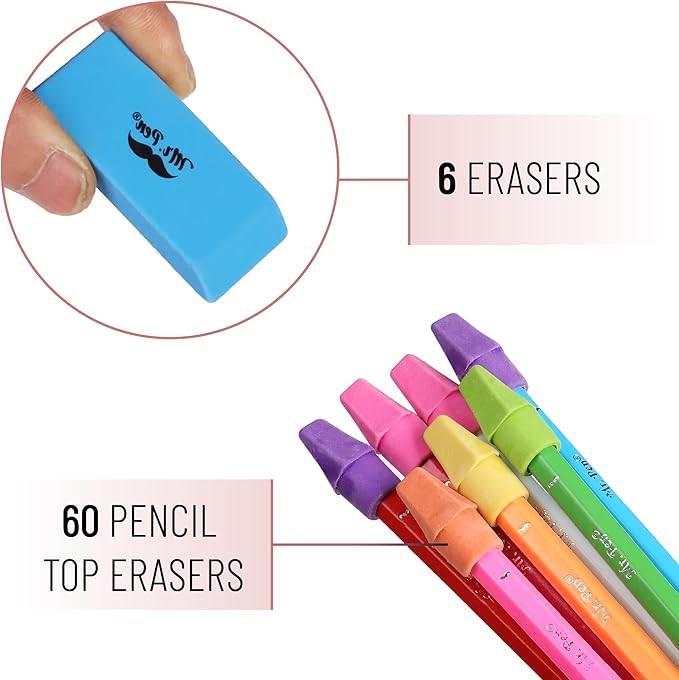 Mr. Pen- School Eraser Combination Set, 66 Pack, Neon Colors, Latex Free Erasers for School, Office, Art Sketching, Homework, Exams, Clean Smudge-Free Correction