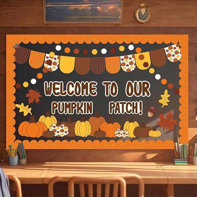VABAMNA Fall Bulletin Board Decorations, Fall Classroom Decorations, 91Pcs Black Orange Fall Pumpkin Patch Paper Cutouts for School Classroom Autumn Halloween Thanksgiving Harvest Party Decor Supplies