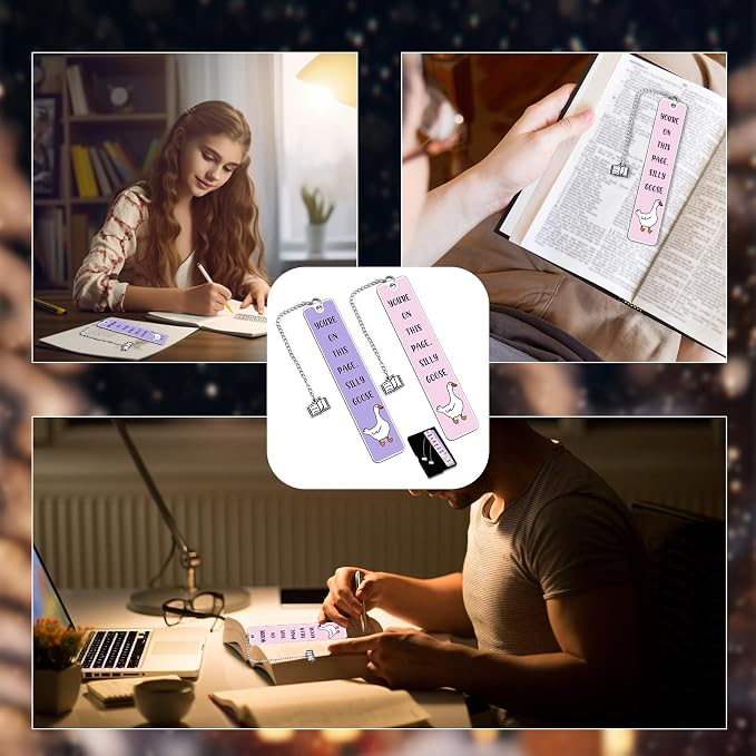 2Pcs Funny Bookmarks for Women Men Metal Book Marker Bulk Tassels Silly Goose Bookmark Cute Bookmarks Pink Purple Personalized Book Accessories Funny Gifts for Book Lovers Coworker Reader Adults