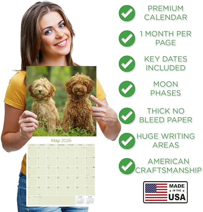 Labradoodle Calendar 2026 by MegaCalendars – Monthly Dog Breed Wall Calendar, Made in USA