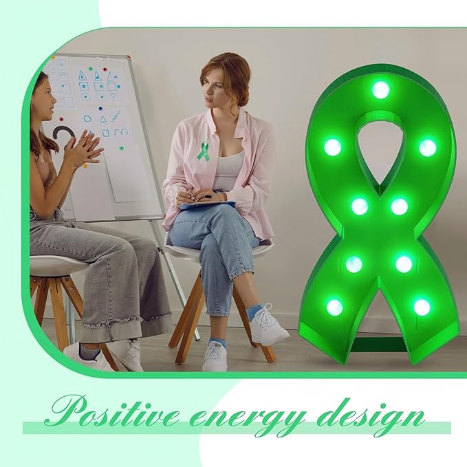 Retisee 3 ft Light up Marquee Mental Health Awareness Ribbon Mosaic Balloon Frame with Light String Mental Health Autism Awareness Items Green Pre-cut Foam Board for Activities