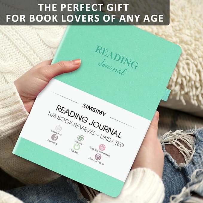 Reading Journal with 104 Book Reviews, Book Journal for Books Lovers & Readers - Review and Track Your Reading Progress, Reading Log Notebook Gift, A5, Mint Green