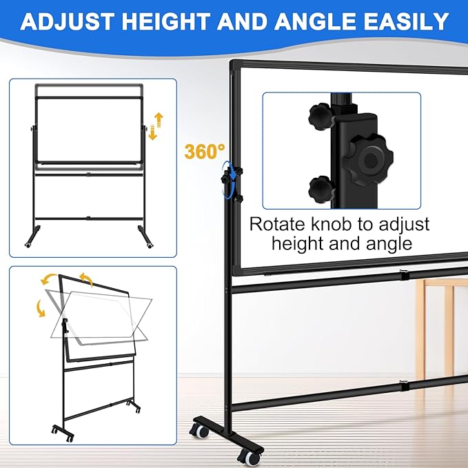 Max-officoo 36"x24" Double-Sided Mobile Whiteboard and Cork Boards with Stand Adjustable Height and Angle Rolling Magnetic Dry Erase Board