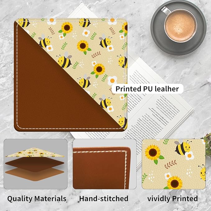 Cute Leather Bookmarks, Fun Triangle Making Corner Bookmark, Book Accessories for Reading Book Lovers, Unbreakable Page Markers for Women Men Cute Sunflower Bees