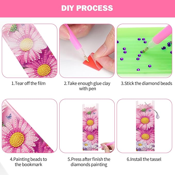 4pcs Lavender Diamond Painting Bookmark, 5D DIY Diamond Art Bookmarks with Butterfly Flower Design Beaded Rhinestone Diamond Art Kits for Adult Crafts Reading Women Beginner Birthday Gift