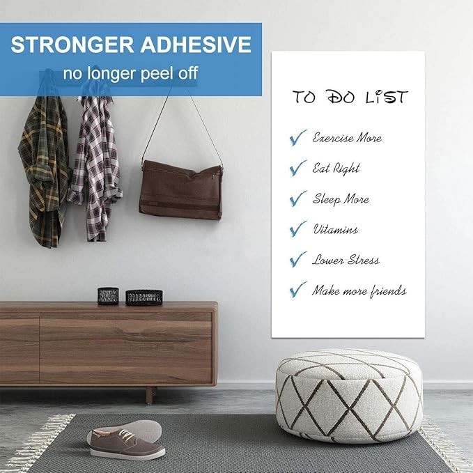 AFMAT White Board Sticker for Wall, 1.44x11ft Peel and Stick Whiteboard Wallpaper, Stain-Proof & Super Sticky Dry Erase Wall Decal, Dry Erase Contact Paper Roll Adhesive for Table/Door, 3 Markers WS11