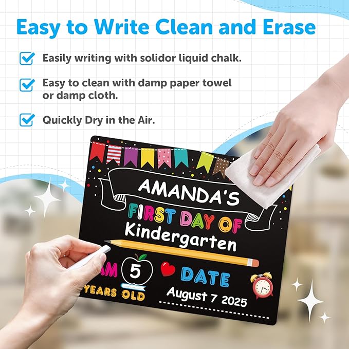 PETCEE First Day of School Board Sign - 11"x14" Double Sided Reusable and Erasable 1st First & Last Day of Preschool Pre-K Chalkboard Sign Photo Prop Gift Back to School Supplies for Kids Son Daughter