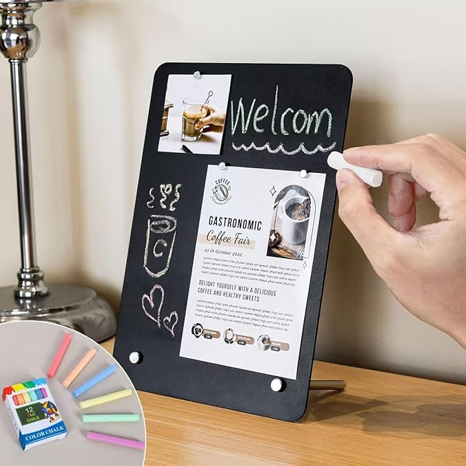 1-Pack Magnet Board, Magnet Display Stand, 12.6 x 11 Inch Memo Board with Removable Feet for Desk, Kitchen, Memo, Photo and Document Display(1, Black-Vertical)