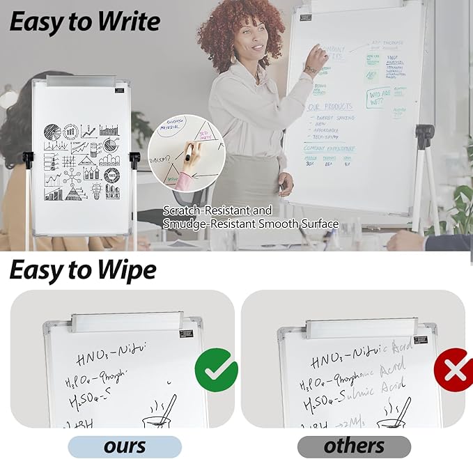 Stand White Board - 36 x 24 Inch Double Sided Magnetic Dry Erase Board with Stand Height Adjustable, 3' x 2' Flip Chart Easel Stand Portable(White)