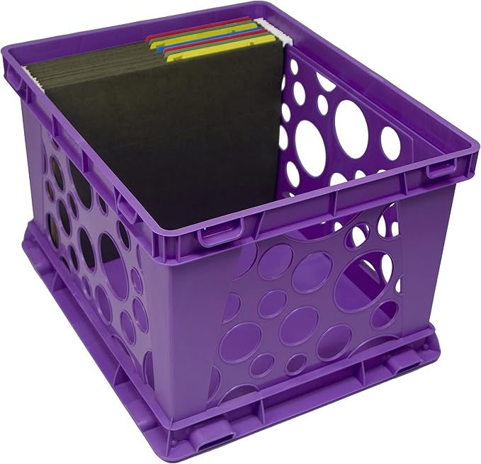 Storex Premium File Crate with Handle Cutouts – Letter and Legal Document and Folder Storage, Classroom Purple, 1-Pack (61464A03C)