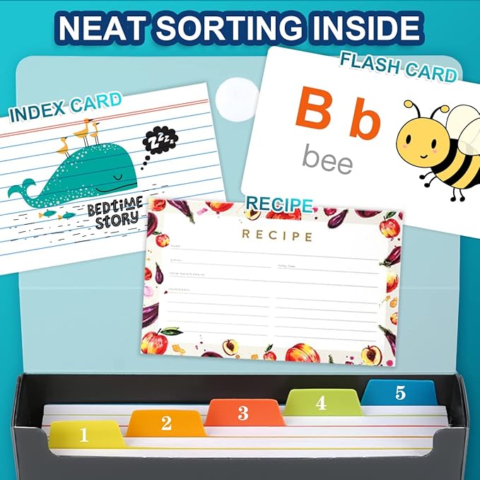 H4D 3x5 Index Card Case with 100 Heavyweight Ruled Index Cards and Dividers, Teal