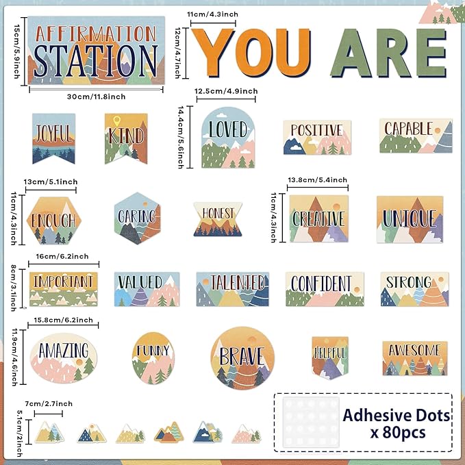 Let The Adventure Begin Affirmation Station Bulletin Board Set Camping Travel Classroom Decorations Mountain Mental Health Posters Positive Accents Cutouts for Teachers School Classroom Decor