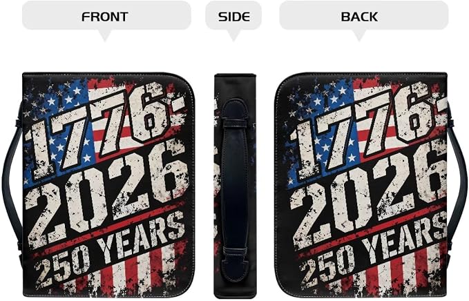 Bible Cover Case for Women, 250 Year USA Waterproof Lightweight Christian Tote Bag with Handle, PU Leather Scripture Tote Bags Patriotism Gifts for Women