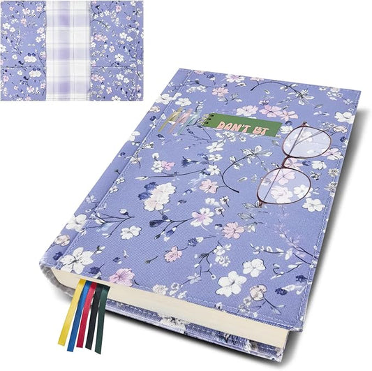 Adjustable Book Cover Protector for Paperbacks,Waterproof Soft Canvas Fabric Book Cover with Pockets Bookmark,Double Side Print Book Dust Jacket Covers for Hardcover Book Lovers Gift