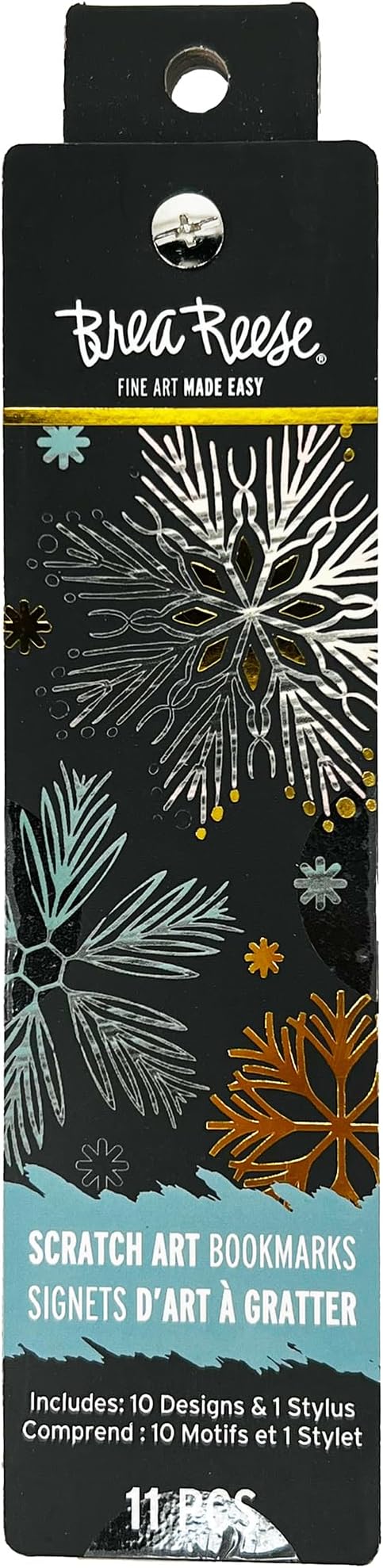 Brea Reese Scratch Art Bookmarks Kit - Snowflakes, 10 Holiday Designs, Dual-Tip Stylus, Metallic Winter DIY Toy Craft Set, Handmade Gift Idea for Adults