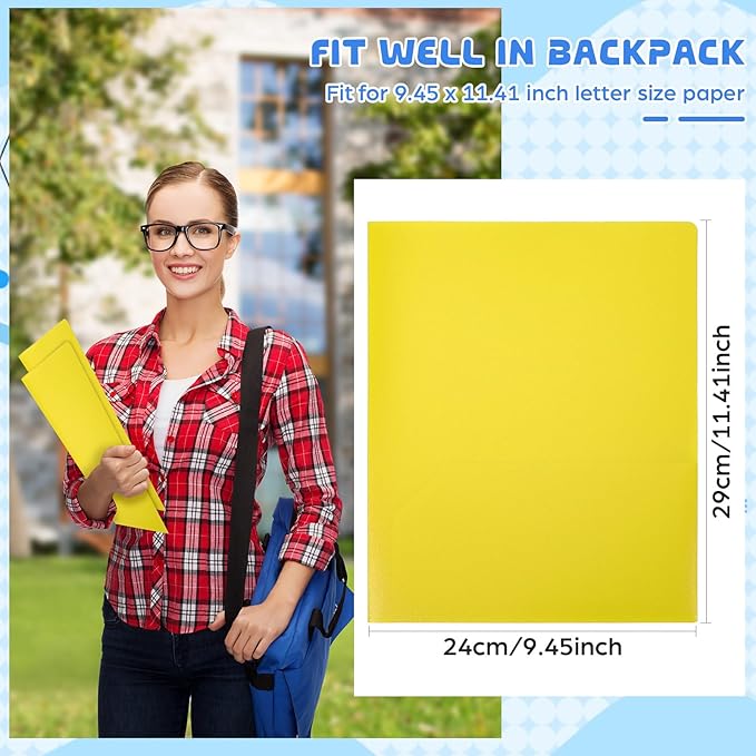 24 Pcs Yellow Heavy Duty Plastic Folders 2 Pocket File Folder Fit Letter Size for Home Office School Communication Presentation Report Sheet Protectors (Yellow)