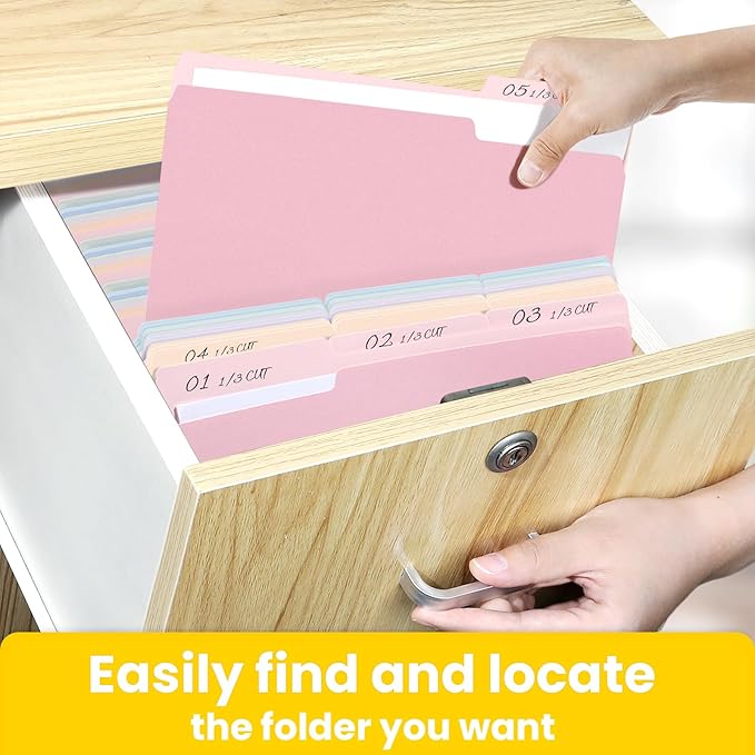 SUNEE File Folders Letter Size Pink, 100 Pack Manilla Folders 8.5 x 11 1/3-Cut Tabs, Colored File Folders Office Home School for Documents Files Paper
