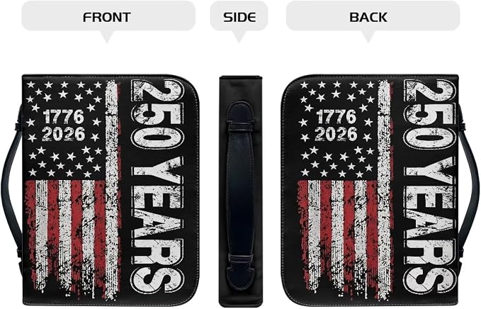 Bible Cover with Handle, 250 Year USA Flag Waterproof Carrying Book Case Church Book Bag with Zippered Pocket, Bible Study Accessories Patriotism Gifts for Women