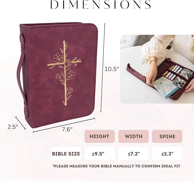Bible Cover Case for Women - Minimalist Design Debossed Bible Case, Large Bible Covers for Women – Bible Accessories (Burgundy Gold Cross)
