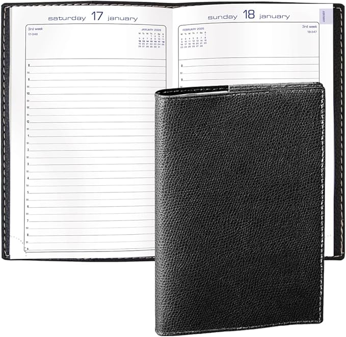 Exacompta 2026 Journal 21 - Daily/Monthly Planner - 12 Months, Jan. to Dec. - 5 1/4 x 8 1/4" - Grained Faux Leather Club Black Cover - Time Management Organizer and Appointment Journal