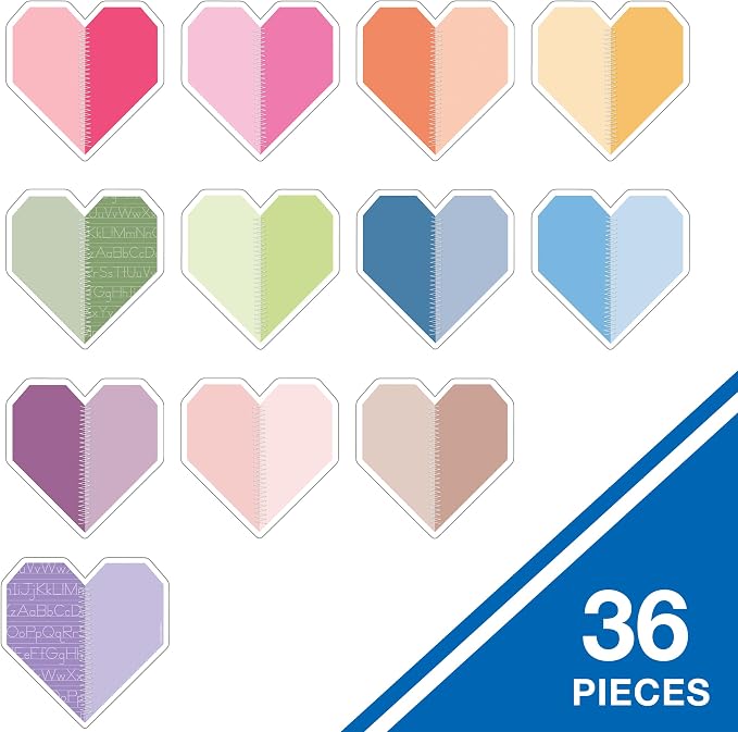 Carson Dellosa Crafty and Cool 36pc Handmade Hearts Bulletin Board Decorations, Colorful Heart Decor for Bulletin Board, White Board, Cork Board, Valentines Day Decorations, and Classroom Decor