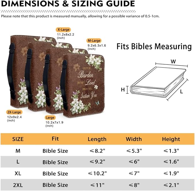 Retro Style Lily and Cross Bible Case with Bookmark Waterproof Bible Cover Case for Women Lightweight Bible Bag with Handle Pockets Church Book Bag Brown