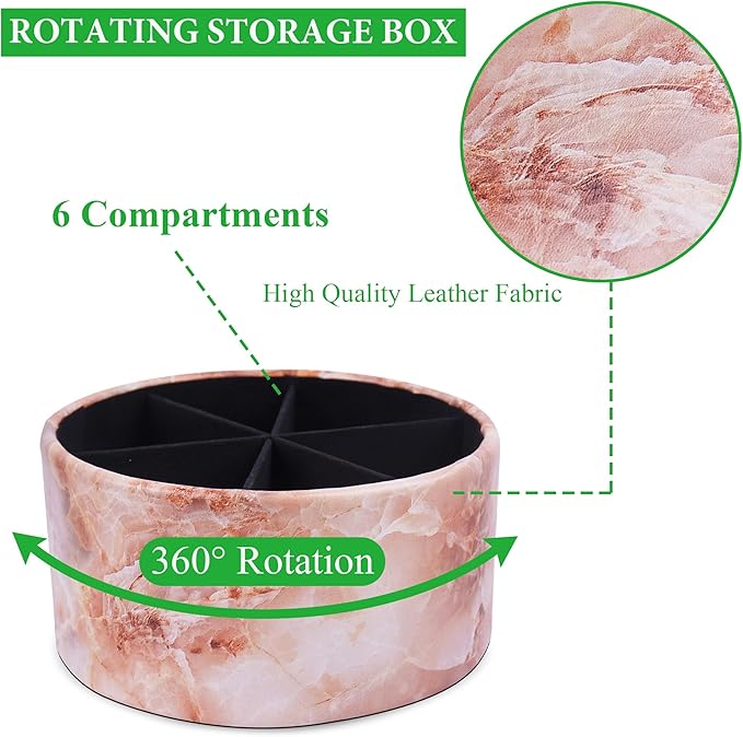 Remote Control Holder, 360°Spinning PU Leather Desk TV Remote Caddy,Desk Storage Box Room Accessories for Controller, Media,Mail,Calculator, Mobile Phone,Pencil(1-Big Marble Pink)