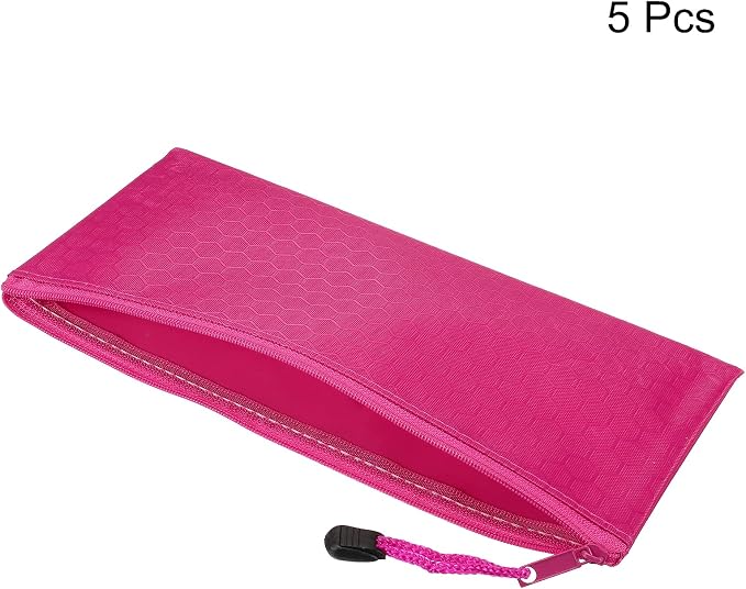 PATIKIL Waterproof Zipper File Bags, 5 Pack A6 Size Document Pocket Storage Organizer Pouch for Travel Office Supply, Rose Red