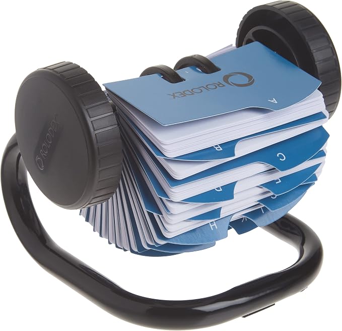 Rolodex MINI Rotary Card File, 1-3/4" x 3-1/4" Card Size, 250 Small Cards, Black - Compact Size, Perfect for Writing Names and Numbers (Pack of 4)
