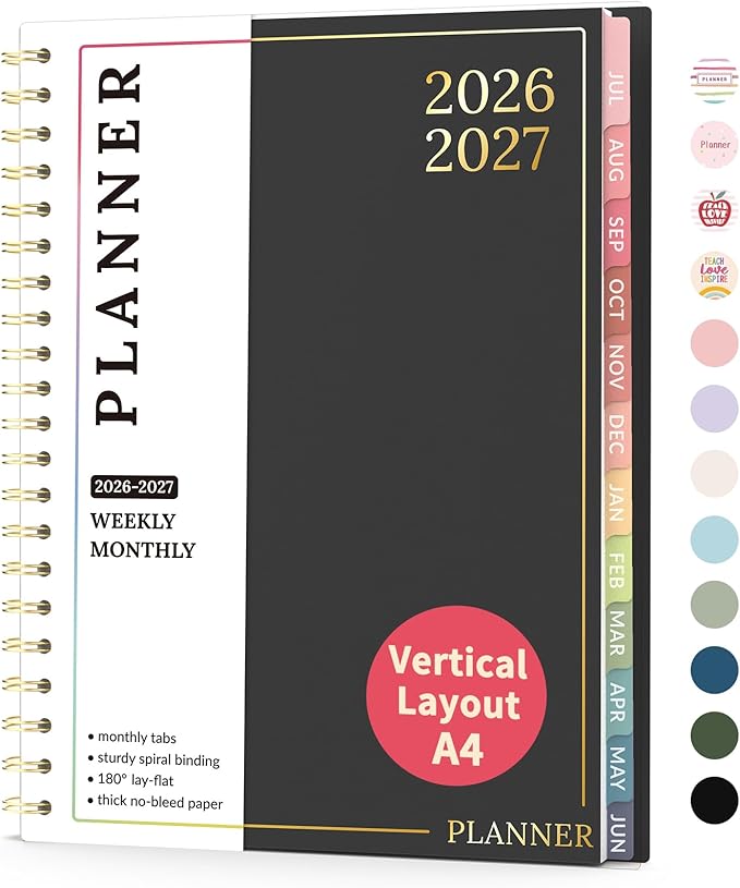 Teacher Planner 2026-2027, Forvencer Academic Planner 2026-2027, Jul 2026 - Jun 2027, 8.5"x11", Weekly & Monthly Planning Book with 7 Periods, School Agenda for Teacher Student Homeschool, A4, Black