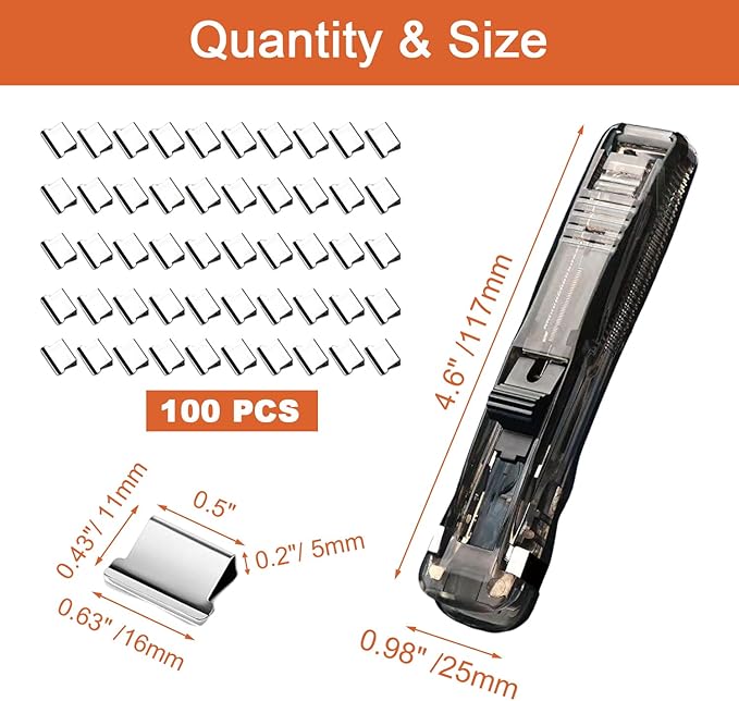 2 Pcs Handheld Reusable Creative Stapler Push Stapler Clips Paper Clamp Dispenser 40 Sheet, 100 Stainless Steel Refill Binder Clips for Office Document School Supplies