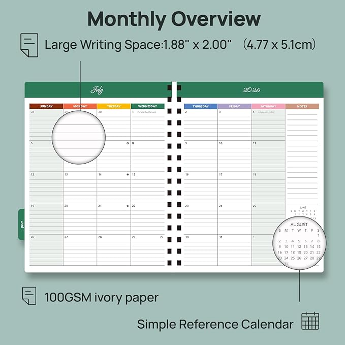 POPRUN Teacher Planner 2026-2027 Academic Year, Large Size 8.5"x 11", Monthly and Weekly Calendar, July 2026 - June 2027, Plan book with Hardcover, Spiral Bound, School Supplies for Classroom - Beige