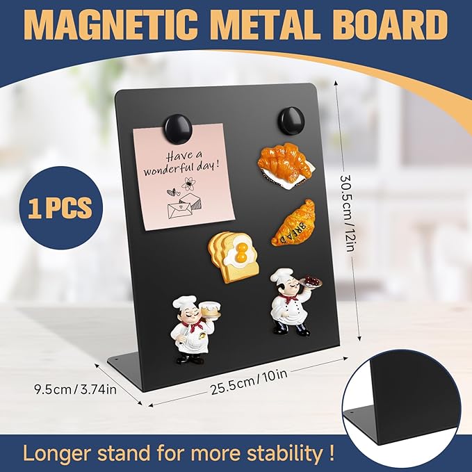 Large Magnetic Bulletin Board with Stand, 12x10x3.75inch Metal Magnet Display Board, Tabletop Memo Board, Magnetic Display Stand with 2 Magnets for Home School Office (1 PCS, 12x10x3.75inch)