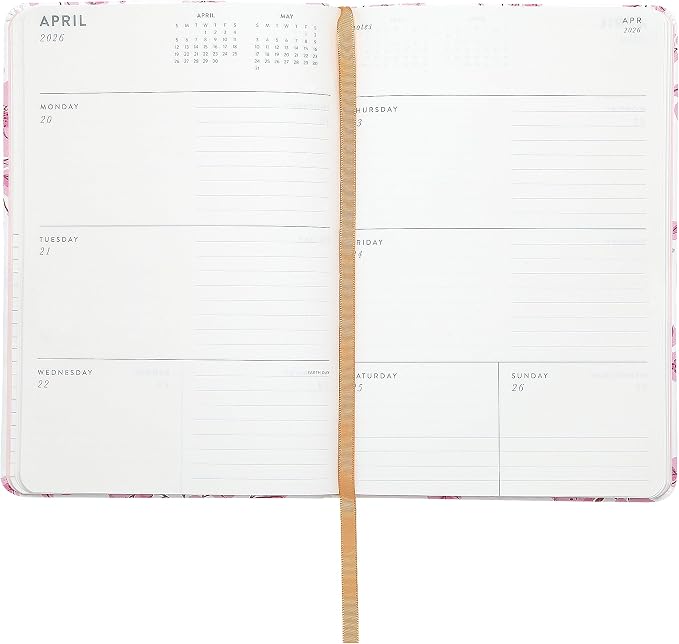 WORLD TRAVELER 2026 Planner - 6x8 Inch Weekly and Monthly Calendar Planner Agenda Book with Bookmark & Ribbon for School and Office, Size 6X8, Pink Cherry