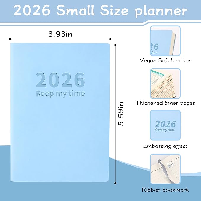 Planner 2026 Weekly and Monthly Planners for Purse 5.5" x 3.9"Cute Small Daily Academic Calendar 320page Hardcover Planning Agenda Book Academic Planner Vegan Leather Softcover, Goal Tracker Organizer Planning for Daily Schedule School Office Schedule ...