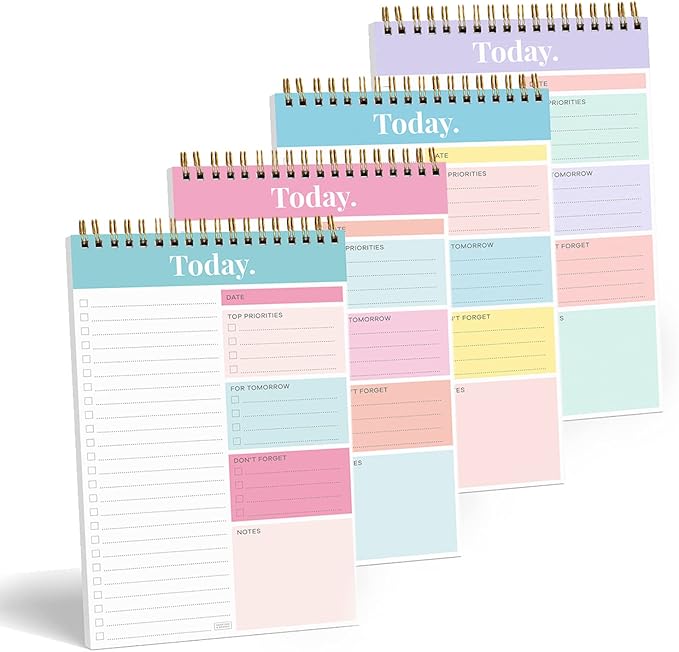 Sweetzer & Orange Daily & Weekly To Do List Notepad – Undated Work Planner & Organizer with Wish List Section, 52-Sheet Coiled Task Pad for Productivity – SET OF 4 To Do List Notebook for Work