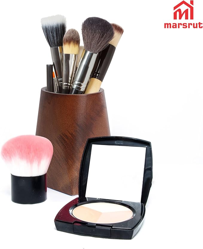 Wooden Pencil Holder, Walnut Wood Pen Cup, Desk Accessories, 4 Inch Organizer Caddy Stand, Vintage Rustic Box for Desktop, Men Supplies, Makeup Brushes, Stationery, Offices Decoration (Dark Brown)