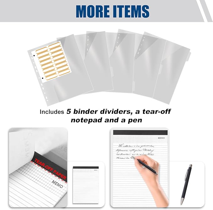 Padfolio, Portfolio Binder 3-Ring, Vegan Leather Portfolio for Students with Notepad Includes 5 Sheet Protectors for Documents Files, 1 Pen and 1 Detachable Shoulder Strap