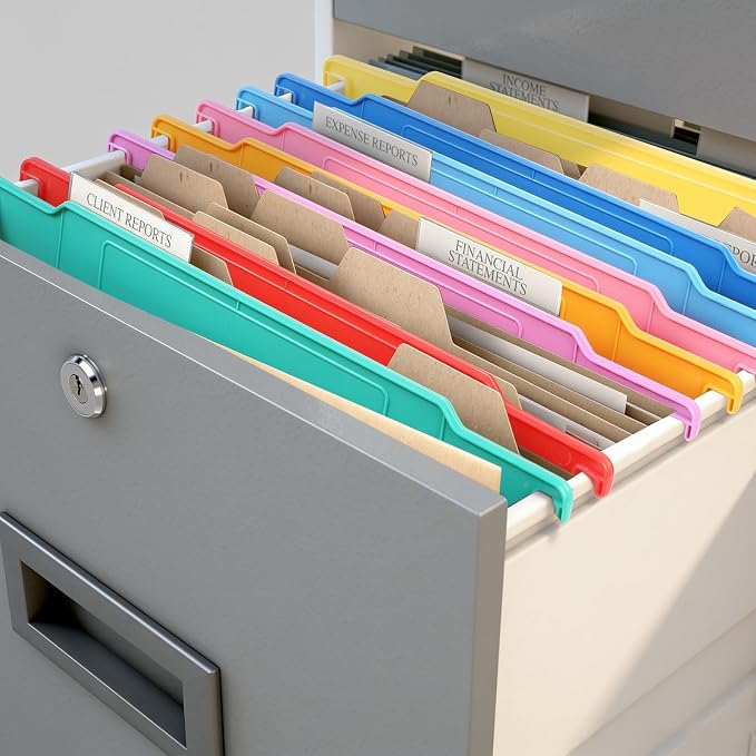 party greeting 8 Pack File and Folder Dividers 9x11.4 Inches Plastic Hanging Filing Cabinet Dividers Organizers Insertable File Separators Supplies for Office Drawer Organization (Rainbow)