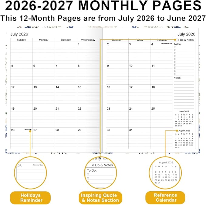 Planner 2026-2027 - 8.5'' × 11'' Weekly & Monthly Planner from July 2026 to June 2027, Large Planners 2026-2027 with Perfect Organizer, Hardcover, Inner Pocket, Crushed Flower