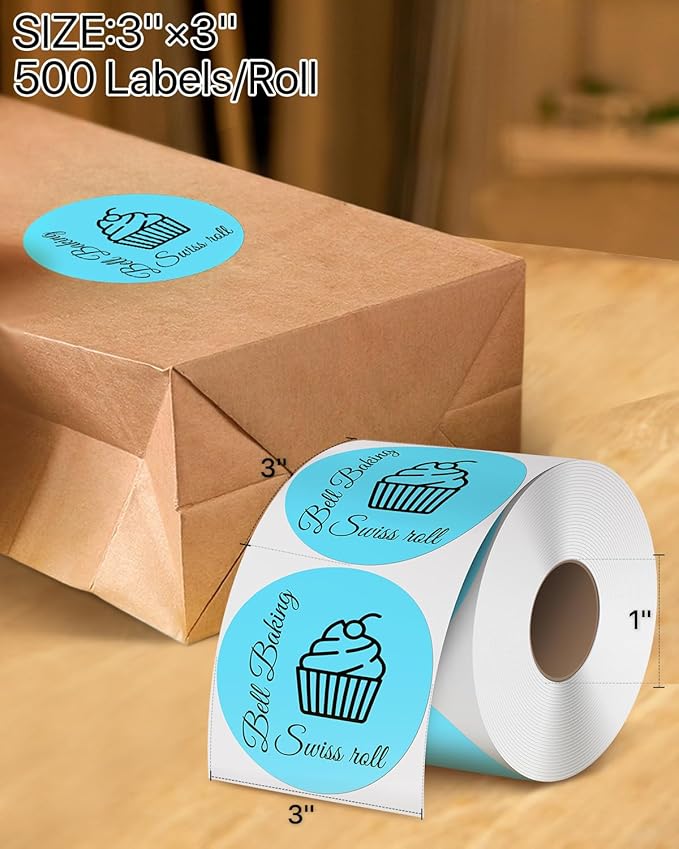 iEager 3 Inch Circle Thermal Sticker Labels, Self-Adhesive Round Direct Thermal Label, Multi-Purpose Roll Thermal Stickers, 500 Labels, Blue
