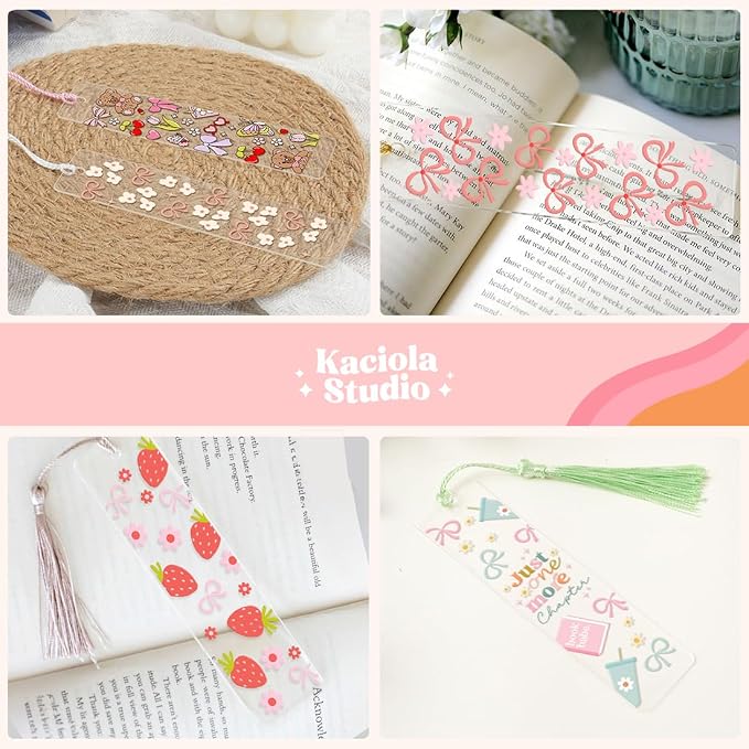 Kaciola 36 Sheets Pink Bow Theme UV DTF Bookmark Wraps, Acrylic Bookmark Blanks UV DTF Stickers, Rub on Transfers for Book Lover DIY (Blank Bookmarks Not Included)
